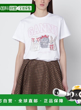 1h可退 香港直邮潮奢 GANNI 甘尼 女士 白色带Logo印花T恤 A10500