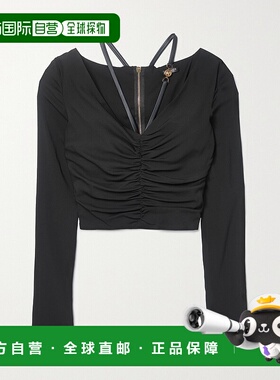 香港直邮Versace 范思哲 女士 带缀饰褶饰弹力绉纱短款上衣 10063