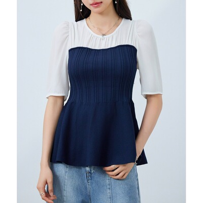 日本直邮SAISON DE PAPILLON 女装 异材质拼接佩普拉姆针织上衣 s