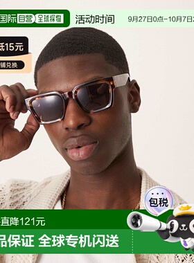 1h可退 香港直邮潮奢 ASOS 男士 bevel frame 设计龟甲纹酒红色镜