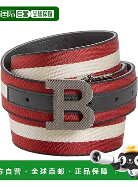 自营 Bally 6235340 Men's Logo Buckle Webbing Stripe Reversib
