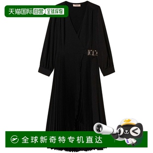 美国奥莱直发 自营 twinset裹身设计晚礼服 带标志扣细节 黑色