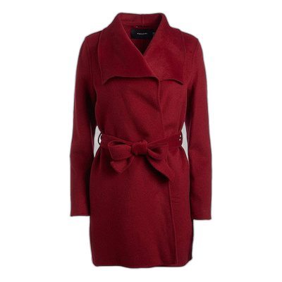 自营t tahariTahari 女士深红色羊毛束带外套 - 深红色 美国奥莱