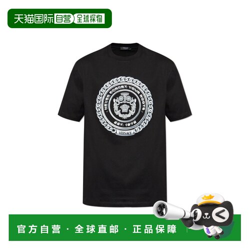 1h可退 香港直邮VERSACE 男士T恤 10133021A134022B510 SS2025 黑