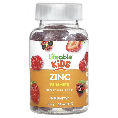 香港直邮Lifeable,儿童锌软糖，天然浆果味，15 毫克，60 粒软糖