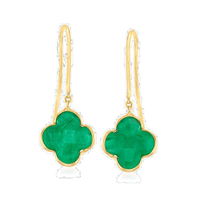 自营Ross-Simons 14 克拉黄金意大利祖母绿三叶草形吊式耳环 - 绿
