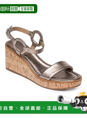 自营 Bernardo Kennedy女式银色金属皮革坡跟凉鞋JOBB338-银色 美