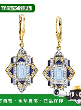 自营 Ross-Simons 伦敦蓝、天蓝色和白色托帕石吊式耳环，配以 18