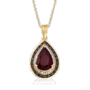 自营ross-simons罗斯-西蒙斯石榴石和 . 18kt 金红白钻石吊坠项链