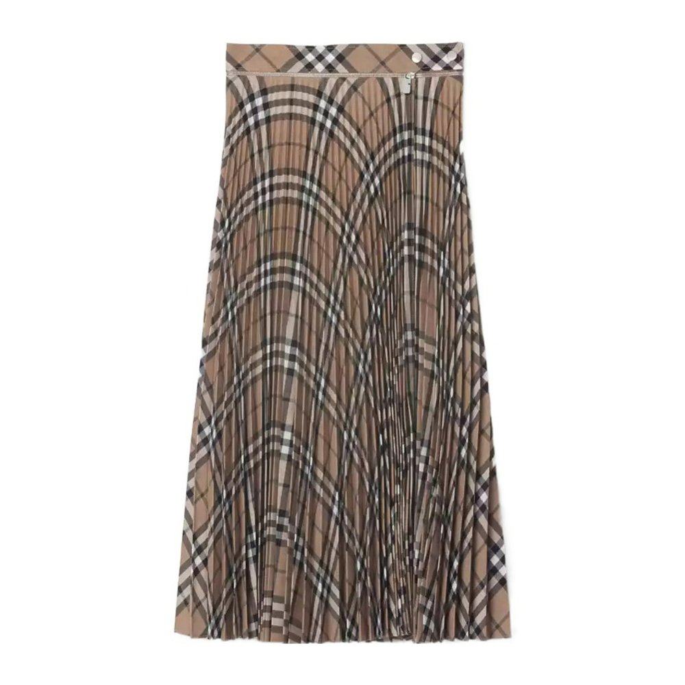 BURBERRY 女士半身裙 80930111 CO 棕色 褶皱格纹羊毛半身裙