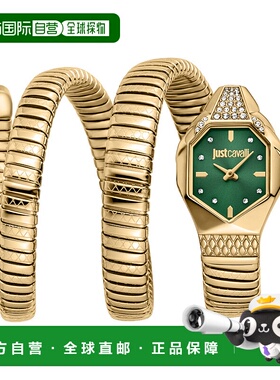 自营JUST CAVALLI Womens's Snake Watch, Gold Color Case, Dark
