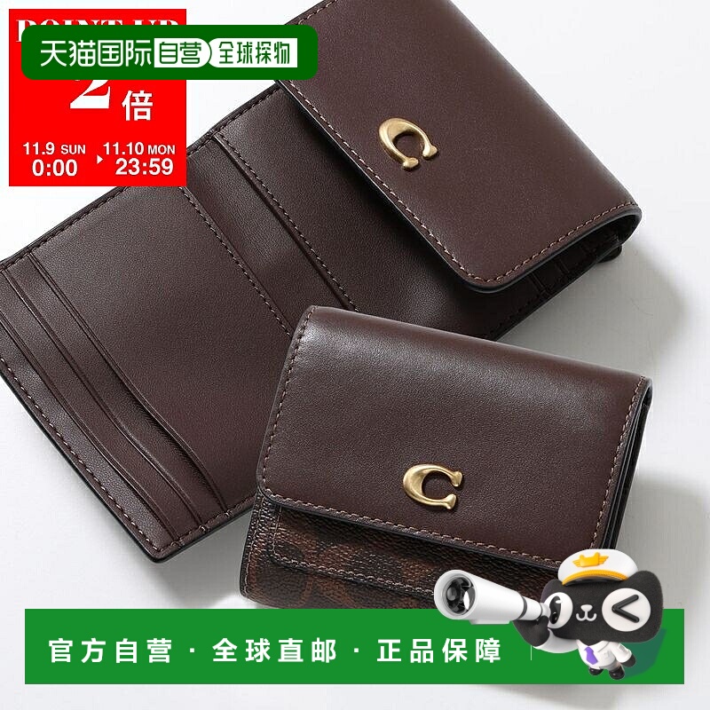 日本直邮COACH MILA CAT56 女士皮革和涂层帆布翻盖钱包带品牌标B