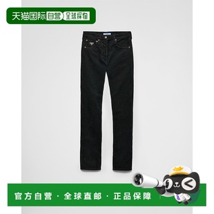 自营欧洲直邮Prada普拉达 女士黑色棉复古低腰牛仔裤