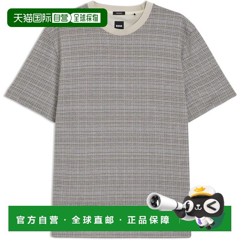 【日本直邮】BOSS 丝光棉格纹短袖T恤 男士L 白色,男装,T恤,淘宝优惠券,粉丝福利购,淘宝优惠卷