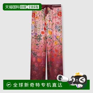 歐洲直郵Gucci 安可拉紅真絲斜紋花卉印花松緊腰頭 女士粉色 古馳