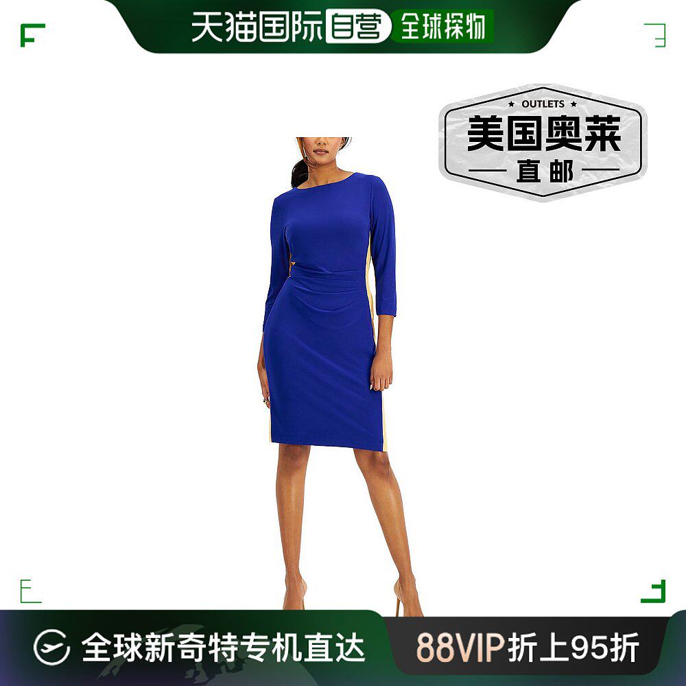 kasper女式针织拼色紧身连衣裙 - 宝蓝色/金色 【美国奥莱】直发