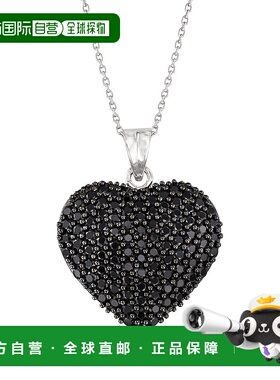 自营 Ross-Simons 925 纯银黑色尖晶石心形吊坠项链 - 20 英寸 美
