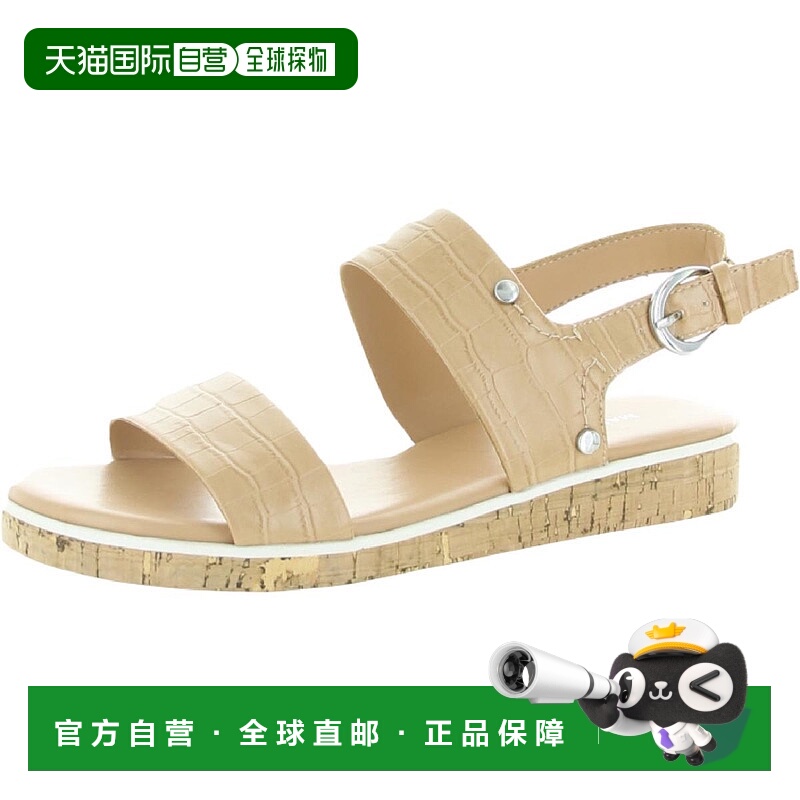 自营marc fisherGordy女式压花人造皮革坡跟凉鞋-深色自然色 美国