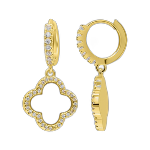 自营 adornia14K 镀金水晶光环白色珍珠母贝三叶草吊坠耳环 -​​