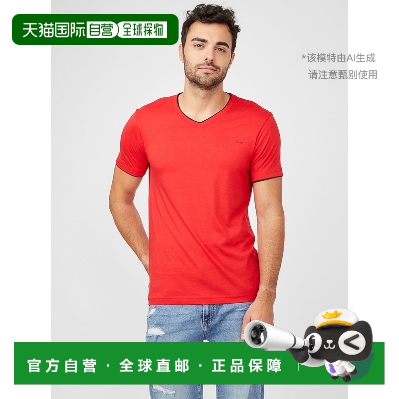 自营 guess Armin V 领 T 恤 - red hot 美国奥莱直发上衣男装