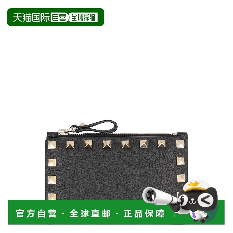 香港直邮VALENTINO 女士钱包 WP0605VSH0NO CO 黑色 黑色铆钉拉链