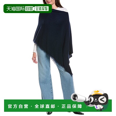 自营amicale cashmereAmicale羊绒条纹针织不对称羊绒斗篷-蓝色