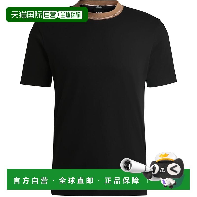 【日本直邮】BOSS 丝光棉修身男士T恤 线条领口 黑色,男装,T恤,淘宝优惠券,粉丝福利购,淘宝优惠卷