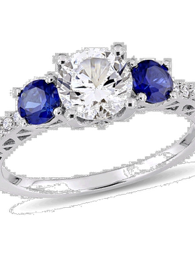 自营 Mimi & Max 2 克拉 TGW 人造白色和蓝色蓝宝石和 1/7 克拉 T