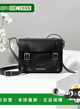 自营欧洲直邮DR MARTENS 男女同款黑色皮革单肩大号邮差包 时尚通