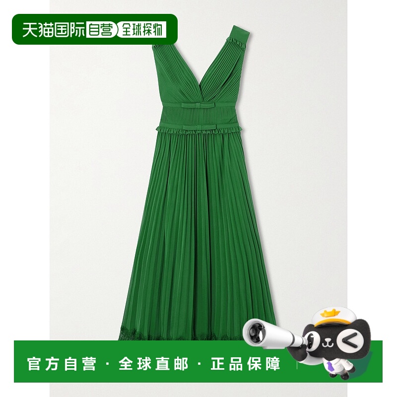 香港直邮Self-Portrait 女士 蕾丝边褶裥雪纺中长连衣裙 RS26215M