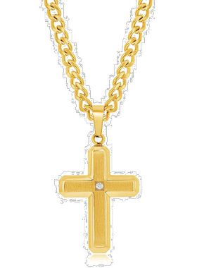 自营blackjack不锈钢拉丝和抛光带单 CZ 十字项链 - 镀金 - 金色