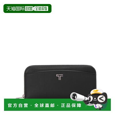 自营欧洲直邮Tumi途明 Belden女士黑色/枪灰色皮革拉链开合长款钱