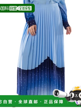 自营 Burberry柔软矢车菊蓝Lise Constellation印花丝绸褶边裙-柔