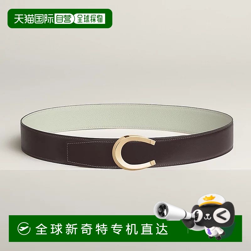 1h可退 欧洲直邮Hermes/爱马仕 男士乌木色/雪灰色小牛皮腰带38mm