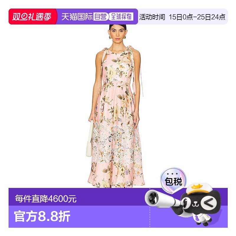 香港直邮ZIMMERMANN 女士 Acacia 刺绣中长连衣裙 1736DRS252亚麻