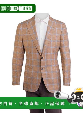 自营Kiton Windowpane Linen-Silk Sport Jacket - orange 美国奥