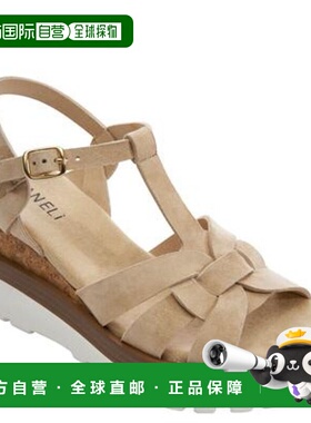 自营 Vaneli Carly女式米色绒面凉鞋脚踝带楔形鞋跟VER637-米色