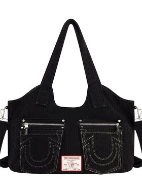 【美国奥莱】直发 True Religion 马蹄形针脚灯芯绒挎包。- 黑色