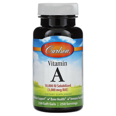 香港直邮Carlson,维生素A补充胶囊，10000IU，250粒软胶囊视黄醇
