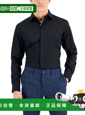 自营 Alfani男士正装衬衫黑色常规版型可转换袖口FTS192-黑色 美