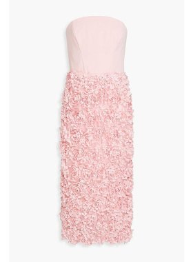 MARCHESA NOTTE|无肩带花卉贴花绉纱中长连衣裙