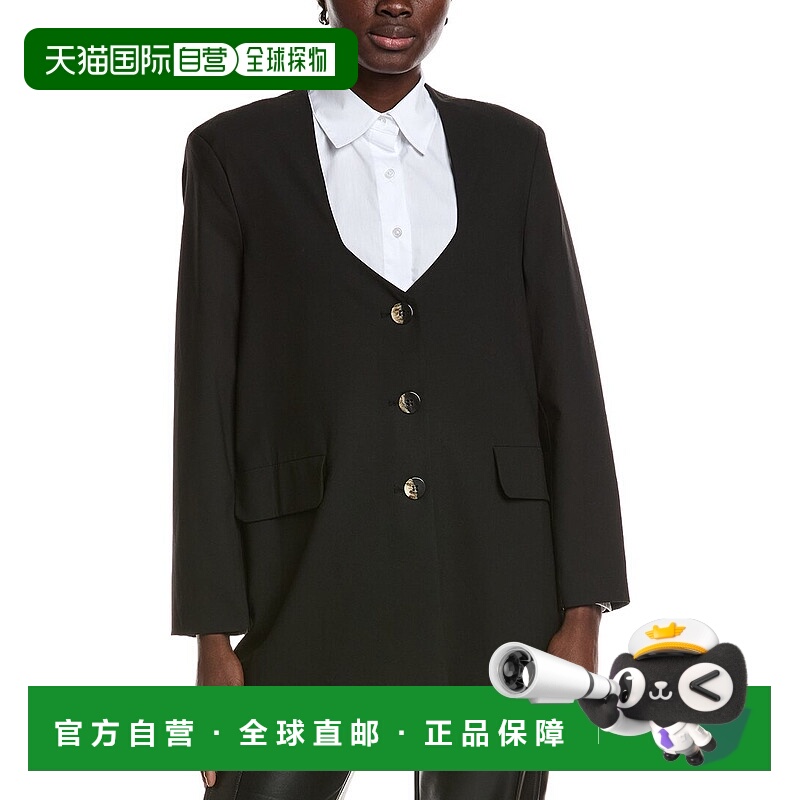 自营GANNI Drapey Melange Oversized Blazer - black 美国奥莱直