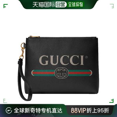 自营GUCCI 古驰 男士黑色Gucci Print系列皮革手拿包 572770-0Y2A