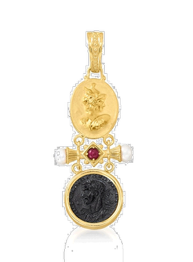 自营 Ross-Simons 意大利塔利亚蒙特黑玛瑙和 .红宝石浮雕吊坠配