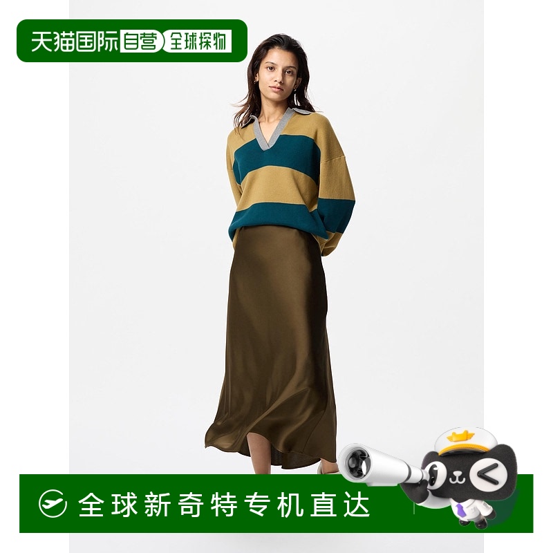 日潮跑腿UNIQLO优衣库 女款缎面半身裙 36 BROWN XS 478206新款