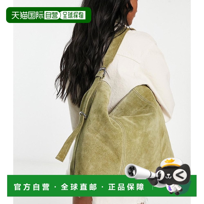 1h可退 香港直邮潮奢 ASOS 女士 设计绒面革带扣绿色手提包(卡其)