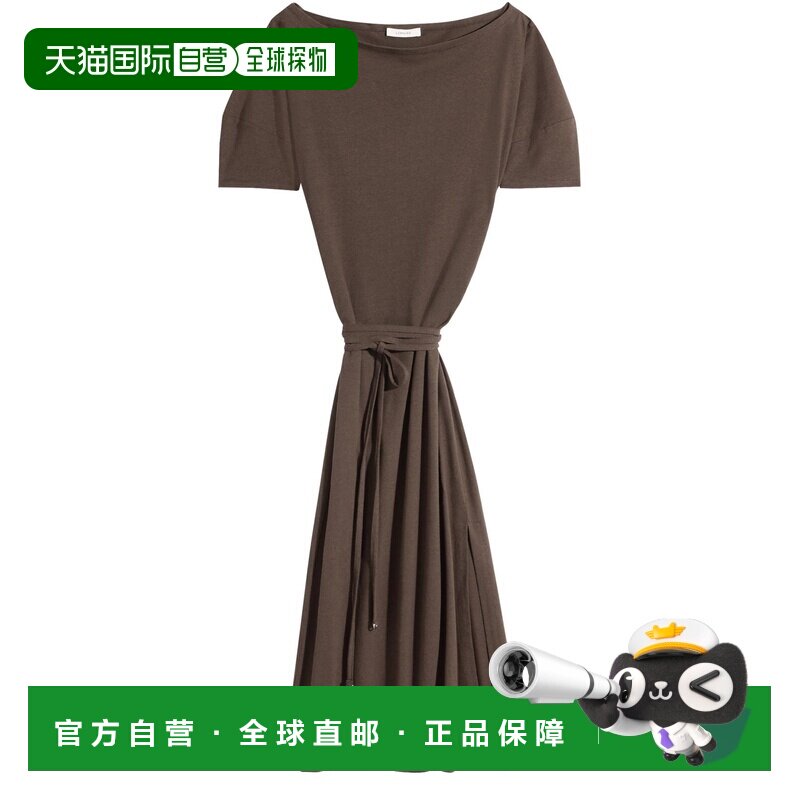 欧洲直邮自营LEMAIRE 女士深咖色棉麻露肩连衣裙性感