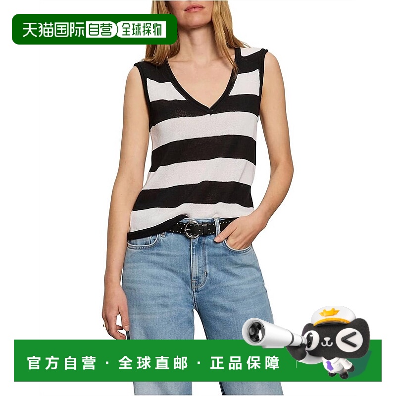 自营sanctuarySoft V-Neck Shell Top In Chalk Black Stripe - c