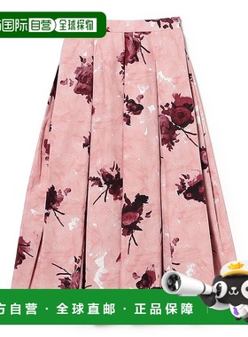 1h可退 日本直邮ERDEM 女装 玫瑰印花A字中长裙 宽褶设计 荷叶边