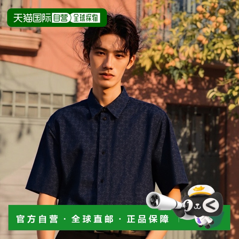 香港直邮GIVENCHY 男士衬衫 BM612P5YCC063 AW2024 蓝色 短袖衬衫